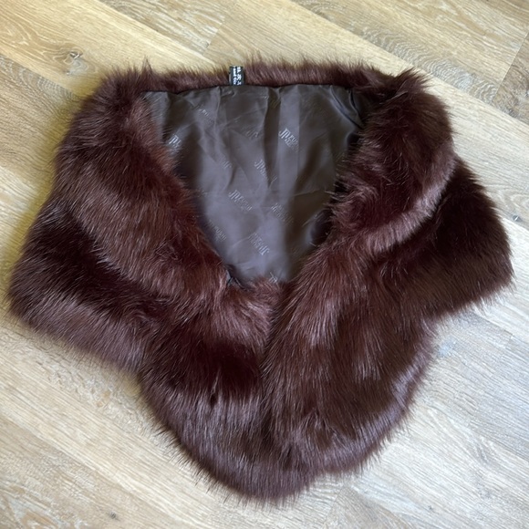 Faux Fur Neck Wrap brown evening dressy one size - Picture 9 of 12